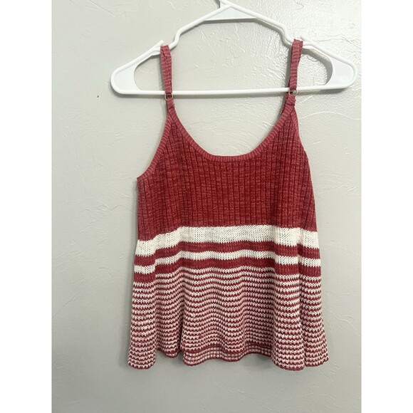 Anthropologie Moth Nuru Knit Sweater Tank Red Stripe Knit Adjustable Straps Sz M - Picture 4 of 6